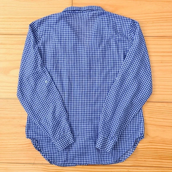 Blue Gingham Blouse Laura Mae Tab Sleeve Vintage - Picture 9 of 10